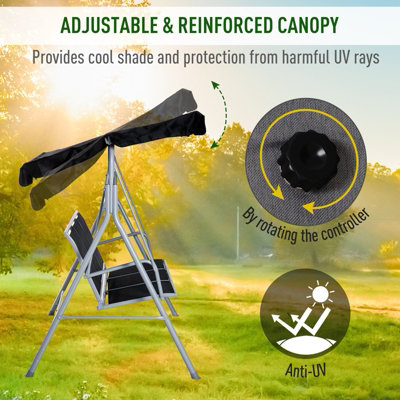 Outsunny Metal Swing Chair Garden Hammock 3 Seater Patio Bench Canopy Lounger - 4