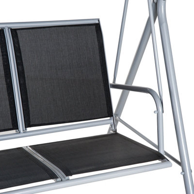 Outsunny Metal Swing Chair Garden Hammock 3 Seater Patio Bench Canopy Lounger - 9