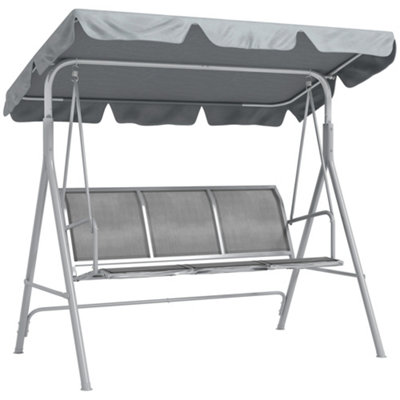 Outsunny Metal Swing Chair Garden Hammock 3 Seater Patio Bench w/ Canopy, Grey