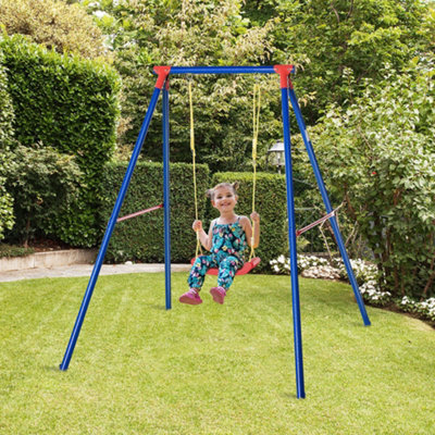 Outsunny Metal Swing Set w/ Adjustable Rope A-Frame Stand Outdoor