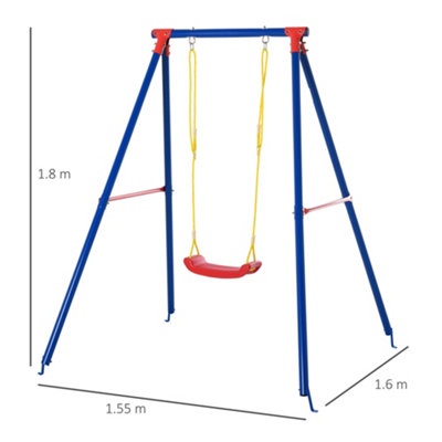 Outsunny Metal Swing Set w/ Adjustable Rope A-Frame Stand Outdoor Playset