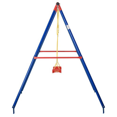 Outsunny Metal Swing Set w/ Adjustable Rope A-Frame Stand Outdoor Playset