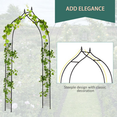 Outsunny Metal Vintage Style Garden Arch Lawn Arbor Trellis Climbing Plant Rose - 4