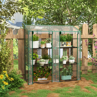 Outsunny Mini Green House with 3 Tier Shelves, 151H x 143W x 46Dcm, Clear