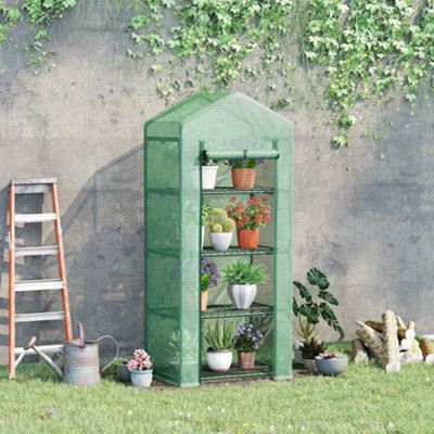 Outsunny Mini Greenhouse 4-Tier Portable Plant House Shed w/ PE Cover, Green