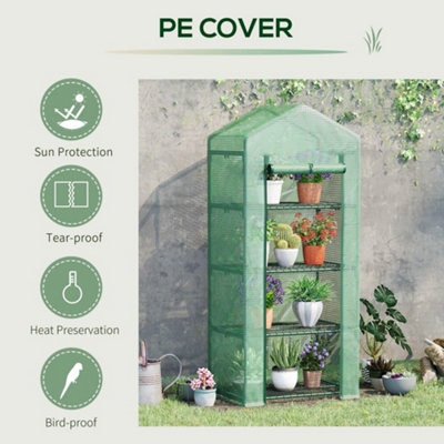 Outsunny Mini Greenhouse 4-Tier Portable Plant House Shed w/ PE Cover, Green