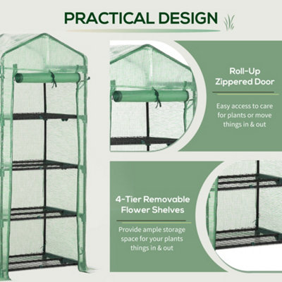 Outsunny Mini Greenhouse 4-Tier Portable Plant House Shed w/ PE Cover, Green