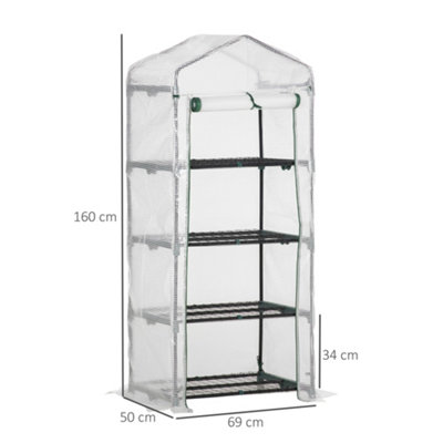 Outsunny Mini Greenhouse 4-Tier Portable Plant House Shed w/ PE Cover, White
