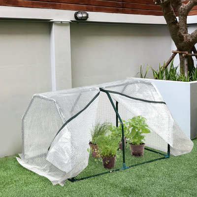 Outsunny Mini  Greenhouse Grow House PVC Cover Steel Frame White 99 x 71 x 60cm