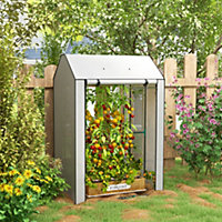 Outsunny Mini Greenhouse with Shelves and Roll Up Door, 100x80x150cm, White