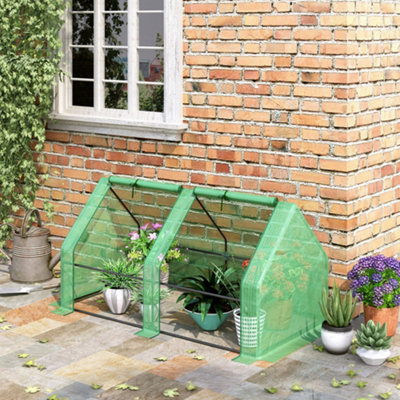 Outsunny Mini Small Greenhouse with Steel Frame & PE Cover & Zippered Window