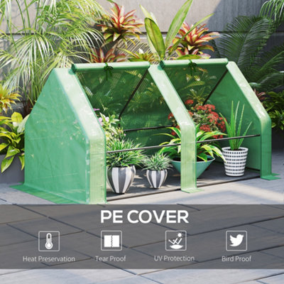 Outsunny Mini Small Greenhouse with Steel Frame & PE Cover & Zippered Window - 4