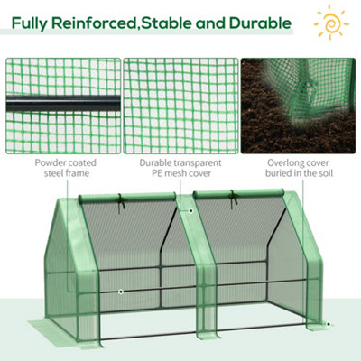 Outsunny Mini Small Greenhouse with Steel Frame & PE Cover & Zippered Window - 5
