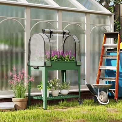 Outsunny Mobile Raised Garden Bed with Greenhouse Cover, Green