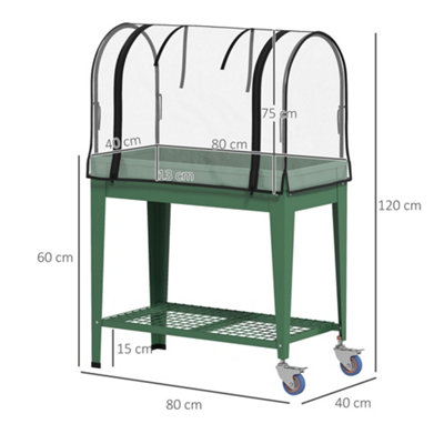 Outsunny Mobile Raised Garden Bed with Greenhouse Cover, Green