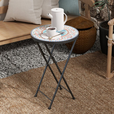 Outsunny Mosaic Garden Table, 35.5cm Folding Coffee Table, Multicolour