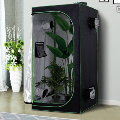 Outsunny Mylar Hydroponic Grow Tent with Floor Tray for Indoor Plant Black, green