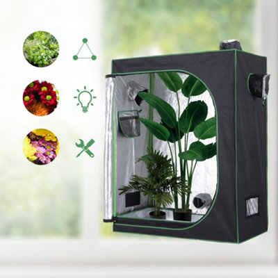 Outsunny Mylar Hydroponic Grow Tent with Floor Tray for Indoor Plant Black Green