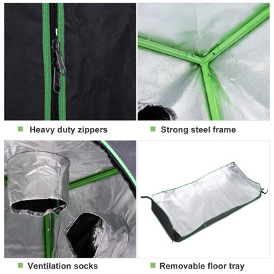 Outsunny Mylar Hydroponic Grow Tent with Floor Tray for Indoor Plant Black Green - 4