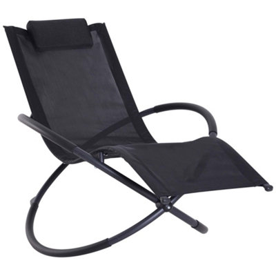 Outsunny Orbital Lounger Zero Gravity Patio Chaise Foldable Rock Chair with Pillow Black