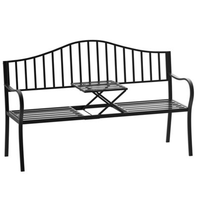Outsunny Outdoor 2 Seater Garden Bench Middle Table Deluxe Metal Frame