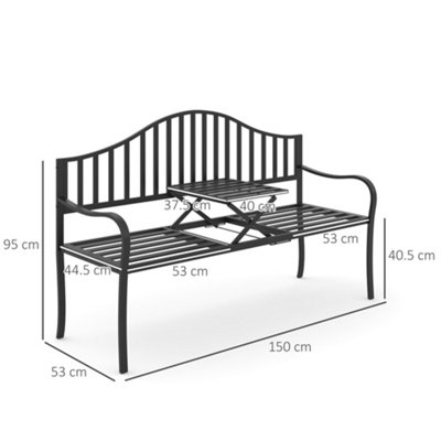 Outsunny Outdoor 2 Seater Garden Bench Middle Table Deluxe Metal Frame - 3