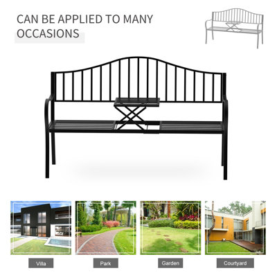 Outsunny Outdoor 2 Seater Garden Bench Middle Table Deluxe Metal Frame - 4