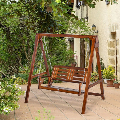 Outsunny Outdoor 2 Seater Garden Swing Chair Wooden Patio Bench w/ Armrest