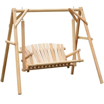 Outsunny Outdoor 2 Seater Porch Swing Wooden Rustic Patio Bench with Armrest