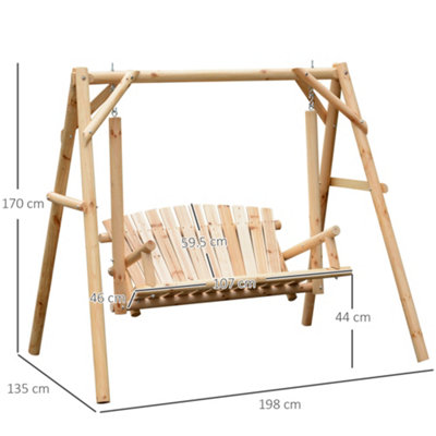 Outsunny Outdoor 2 Seater Porch Swing Wooden Rustic Patio Bench with Armrest - 3