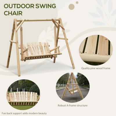 Outsunny Outdoor 2 Seater Porch Swing Wooden Rustic Patio Bench with Armrest - 7