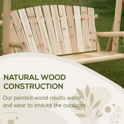 Outsunny Outdoor 2 Seater Porch Swing Wooden Rustic Patio Bench with Armrest - 4