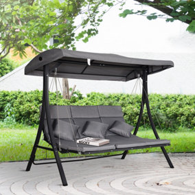 Outsunny Outdoor 3-person Porch Swing Chair Chaise Lounge Patio Garden Grey
