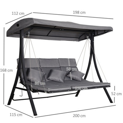 Outsunny Outdoor 3-person Porch Swing Chair Chaise Lounge Patio Garden - 3