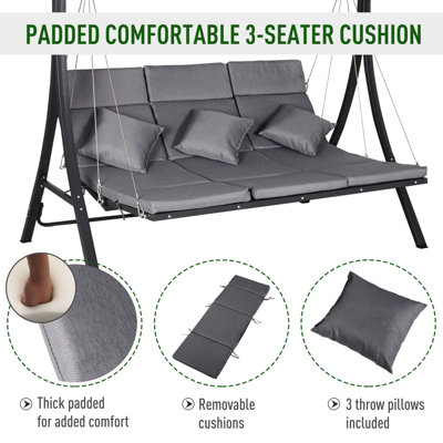 Outsunny Outdoor 3-person Porch Swing Chair Chaise Lounge Patio Garden - 4