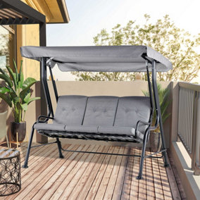 Outsunny Outdoor 3-person Porch Swing Chair Garden Bench, Grey