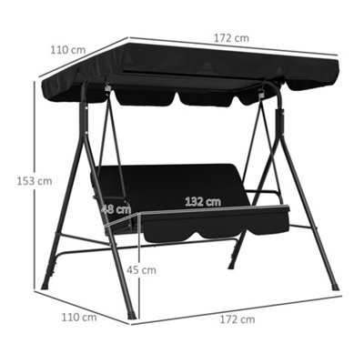 Outsunny Outdoor 3-person Porch Swing Chair with Adjustable Canopy Black - 3