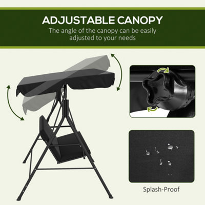 Outsunny Outdoor 3-person Porch Swing Chair with Adjustable Canopy Black - 4