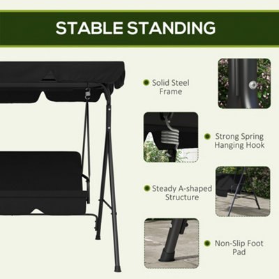 Outsunny Outdoor 3-person Porch Swing Chair with Adjustable Canopy Black - 5