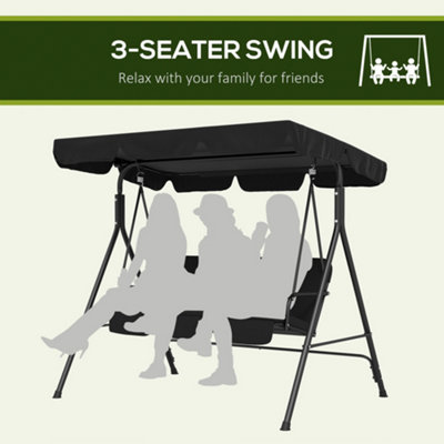 Outsunny Outdoor 3-person Porch Swing Chair with Adjustable Canopy Black - 6