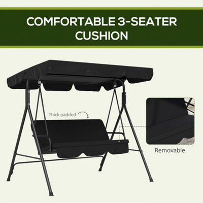 Outsunny Outdoor 3-person Porch Swing Chair with Adjustable Canopy Black - 7