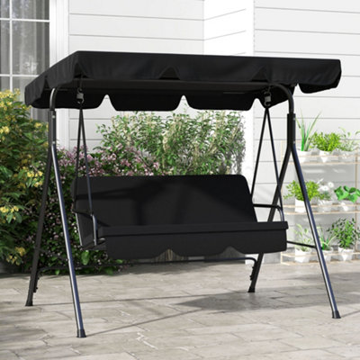Outsunny Outdoor 3-person Porch Swing Chair with Adjustable Canopy Black - 8