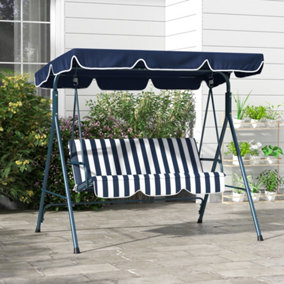 Outsunny Outdoor 3-person Porch Swing Chair with Adjustable Canopy Blue, White