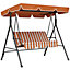 Outsunny Outdoor 3-person Porch Swing Chair with Adjustable Canopy Orange