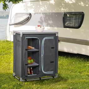 Outsunny Outdoor Aluminum 3-shelf Camping Cupboard Kitchen Station Cook Table