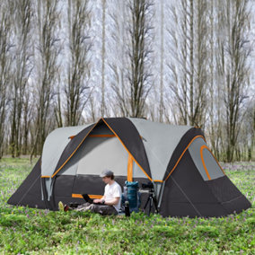 Outsunny Outdoor Camping Tent For 5-6 with Bag, Fibreglass & Steel Frame, Black