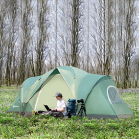 Outsunny Outdoor  Camping Tent For 5-6 with Bag, Fibreglass & Steel Frame, Green