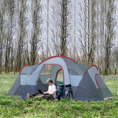 Outsunny Outdoor  Camping Tent For 5-6 with Bag, Fibreglass & Steel Frame, Grey