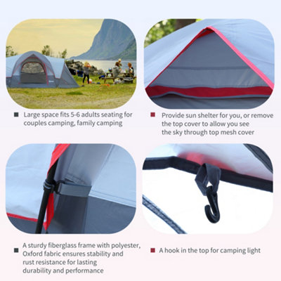 Outsunny Outdoor  Camping Tent For 5-6 with Bag, Fibreglass & Steel Frame, Grey