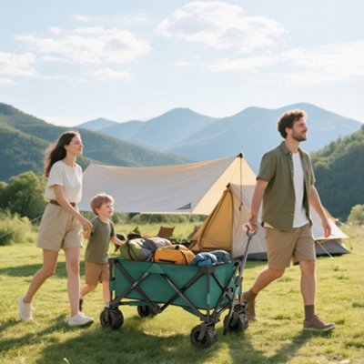 Outsunny Outdoor Cart Folding Cargo Wagon Trailer Beach w/ Telescopic Handle